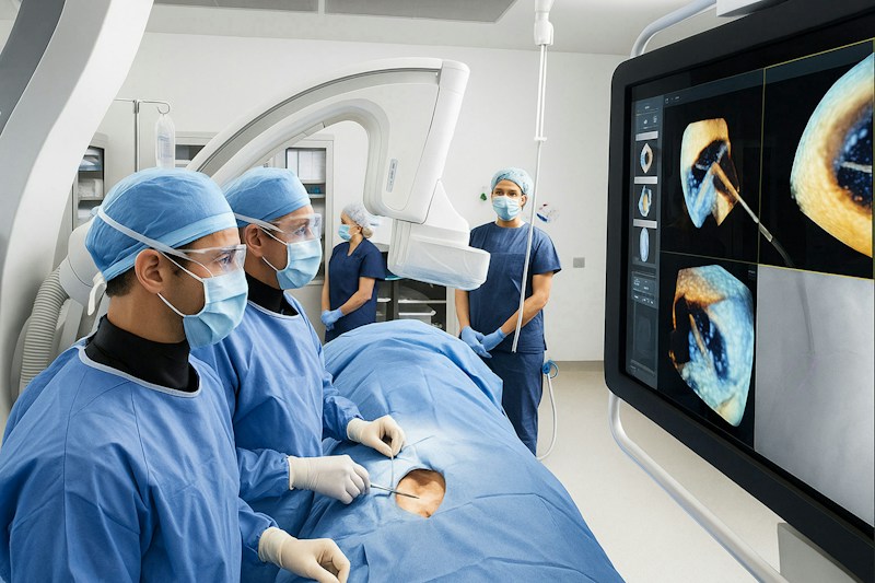 Surgical team operating a remote surgery robot